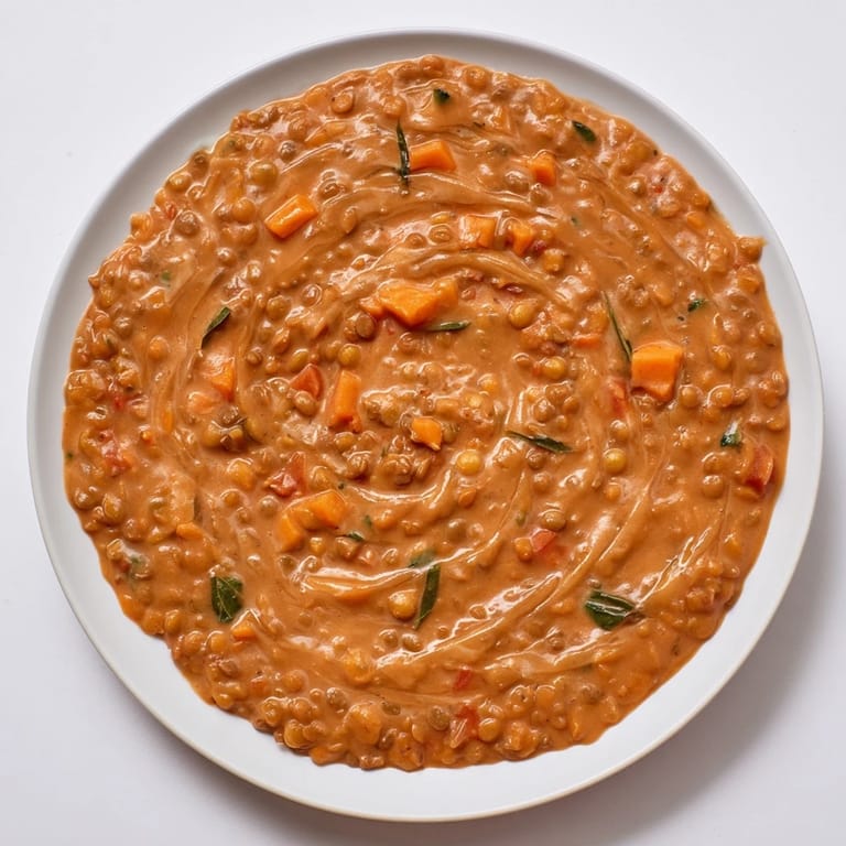 A steaming bowl of Creamy Tomato Basil Lentil Bolognese, a hearty, plant-based Italian dish, ready to eat.