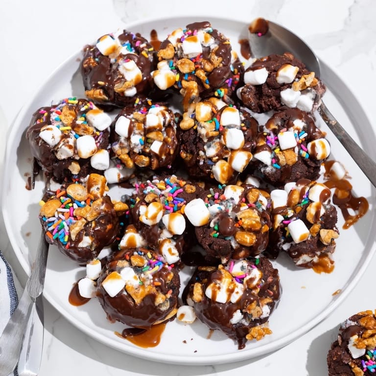 A close-up of those rich and irresistible Chaos Chocolate Cake Bites, ready to enjoy with a coffee.