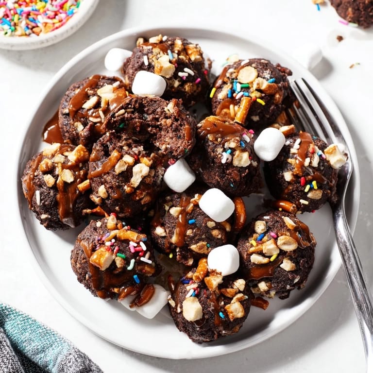 Homemade Chaos Chocolate Cake Bites, showcasing a fun explosion of textures and sweet chocolate flavors.