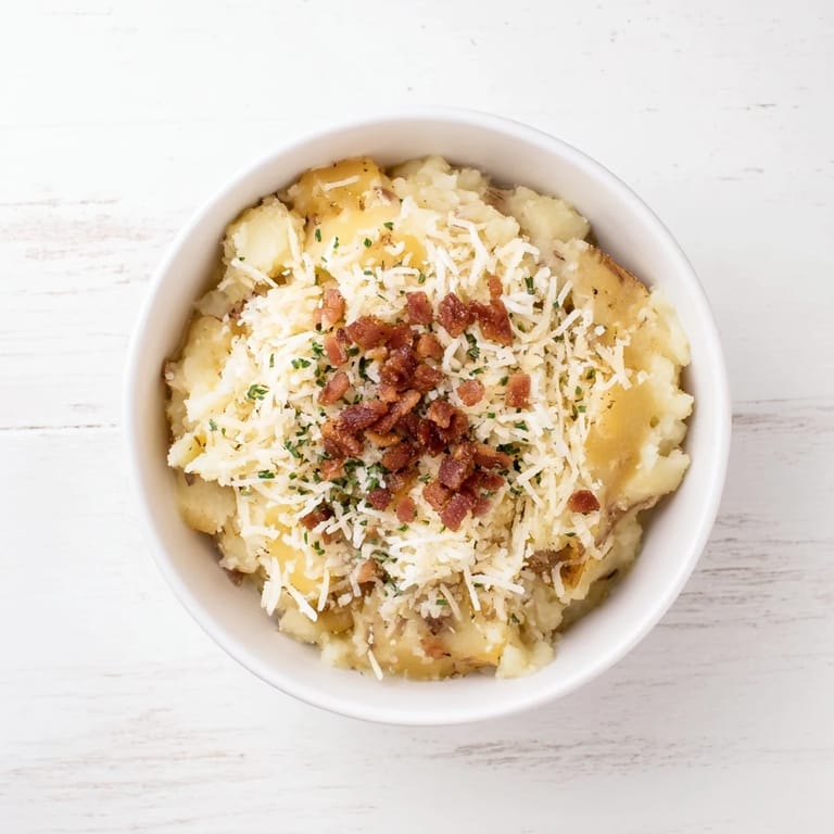 Garnishing the rich The Ultimate Baked Potato Soup, with melted cheese and fresh green herbs, ready to serve.