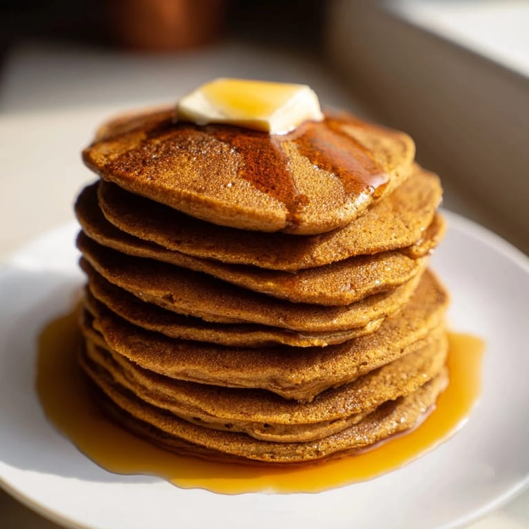 Freshly made Gingerbread Pancakes, showing a light and airy texture, perfect with whipped cream.