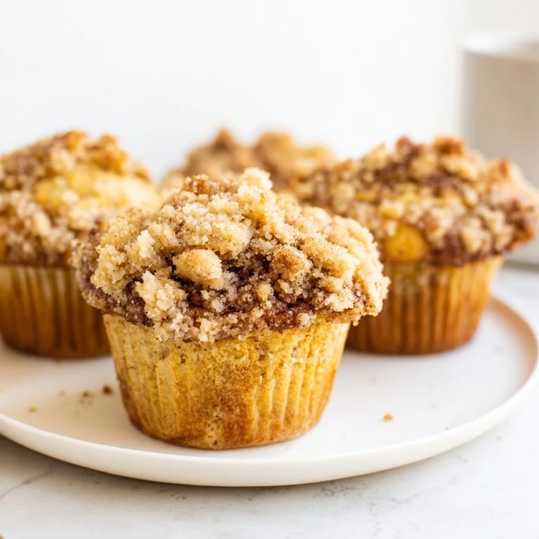 A close-up of Lightened Christmas Coffee Cake Muffins, featuring a visible cinnamon swirl, ready to eat.
