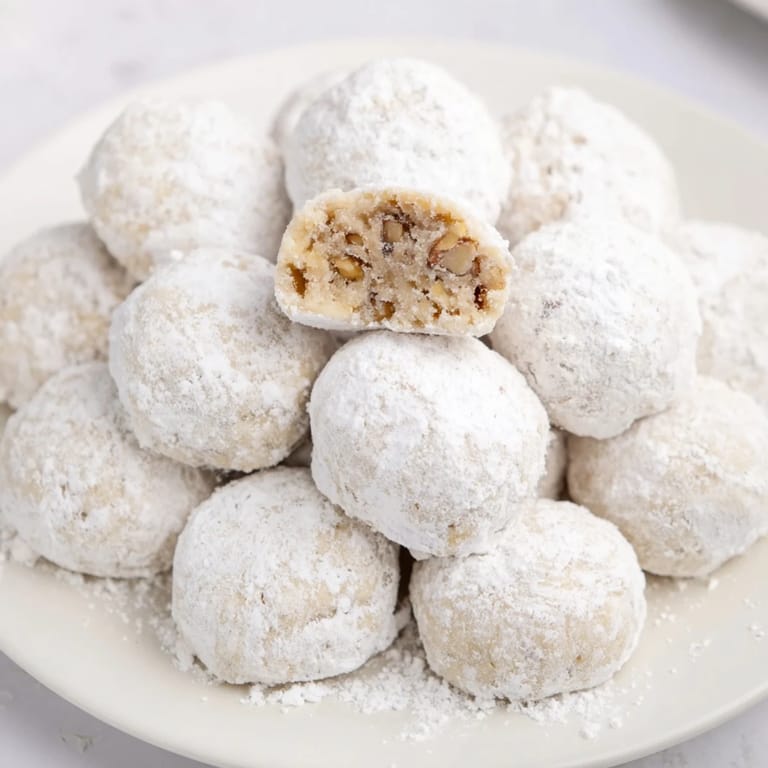 These festive Budget-Friendly Snowball Cookies appear soft and delightful, dusted lavishly with powdered sugar after baking.