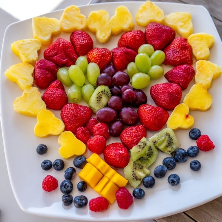 A beautiful Sweetheart Fruit Board featuring a stunning arrangement of strawberries, grapes, and more for a festive treat.
