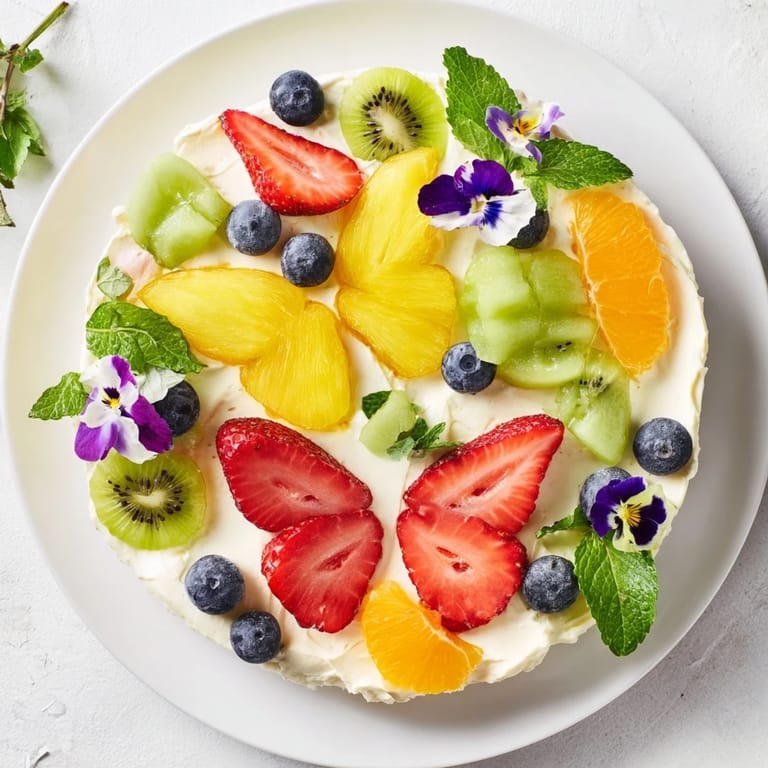 A colorful Butterfly Fruit and Cream Cheese Board, showcasing fresh kiwi, blueberries, and creamy whipped cheese.