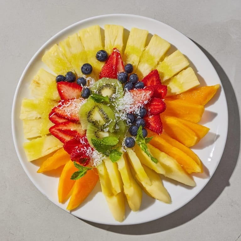 Vibrant arrangement of Tropical Pineapple Sun Fruit Platter, a healthy and refreshing summer snack.