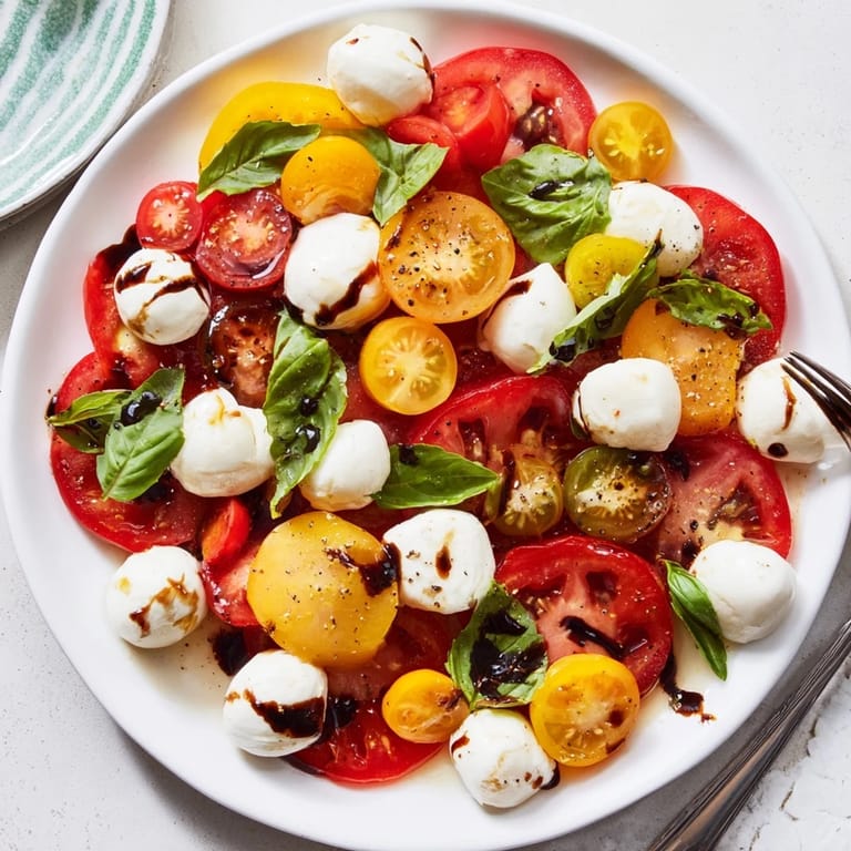 Fresh Starfish Caprese Salad, a delightful Italian appetizer with basil and balsamic drizzle, perfectly arranged.