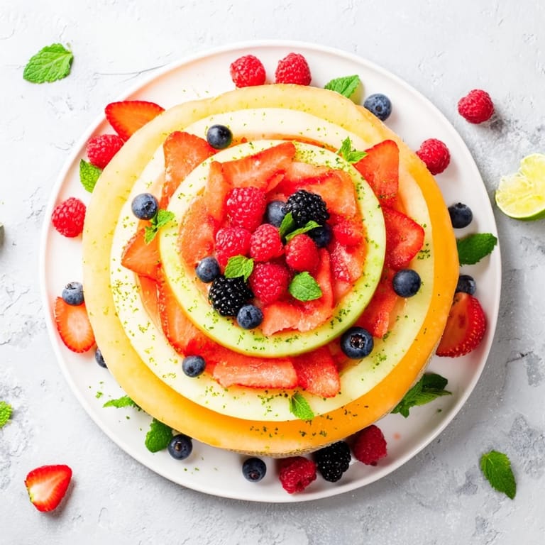Simple fruit platter: a delightful mix of melon and fresh berries, ready for a picnic on a sunny day.