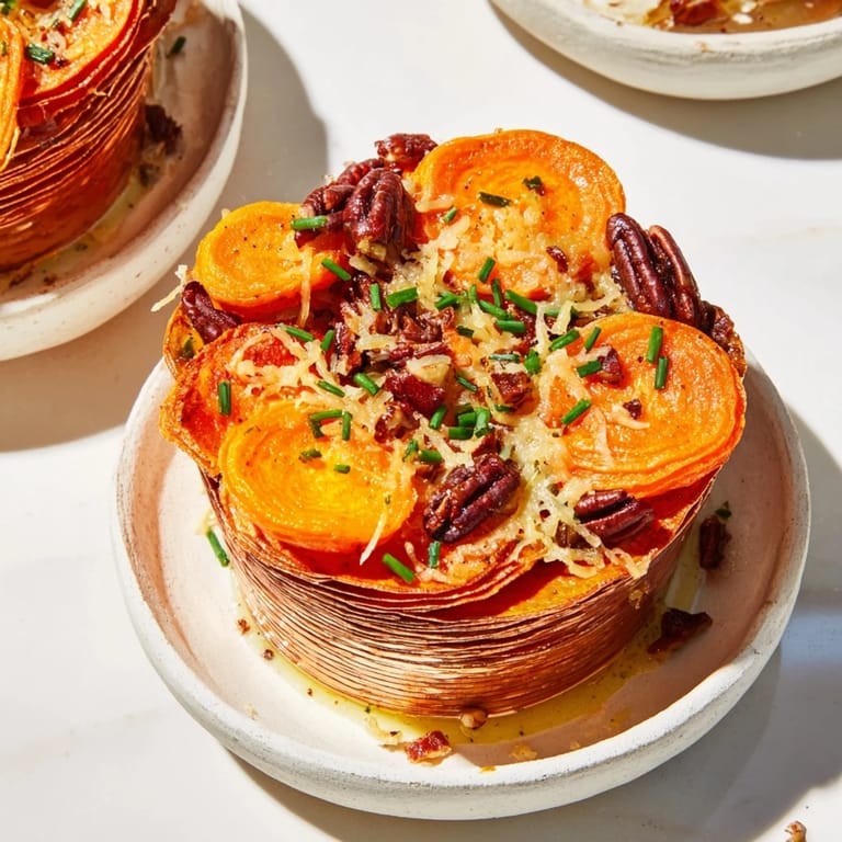 Warm Copper Penny Warmth: A comforting vegetarian side dish with roasted carrot ribbons.