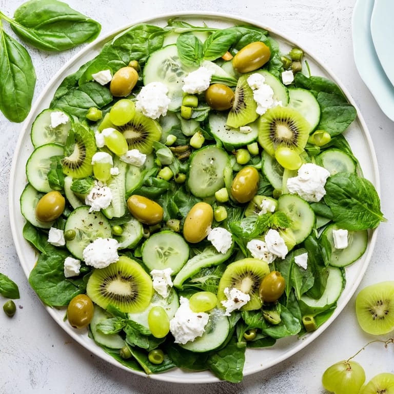 Brightly colored Emerald Isle Greenscape salad featuring layers of fresh greens, ready to be tossed and enjoyed.
