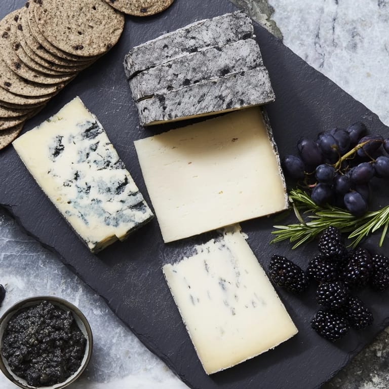 Elegant Monochrome Gray Stone Cheese Board, showcasing savory cheeses, fruits, and crackers perfect for entertaining.