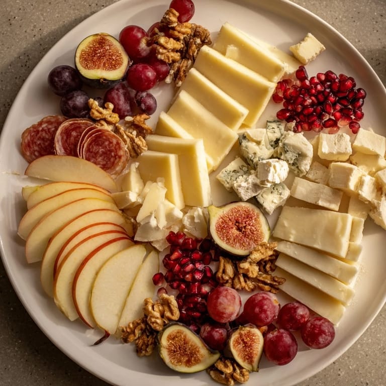 This Moments Magiques Plateau Bonne Année 2026 appetizer photo features an elegant arrangement of cheeses, meats, and festive treats.