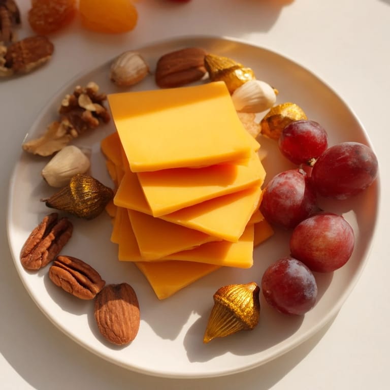 Elegant The Gilded Acorn appetizer board presents cheese acorns, dried fruits, nuts, and assorted crackers for serving.