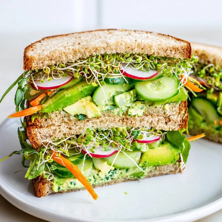 This Green Goddess Sandwich features a bright, creamy filling, making an exciting vegetarian lunch option.