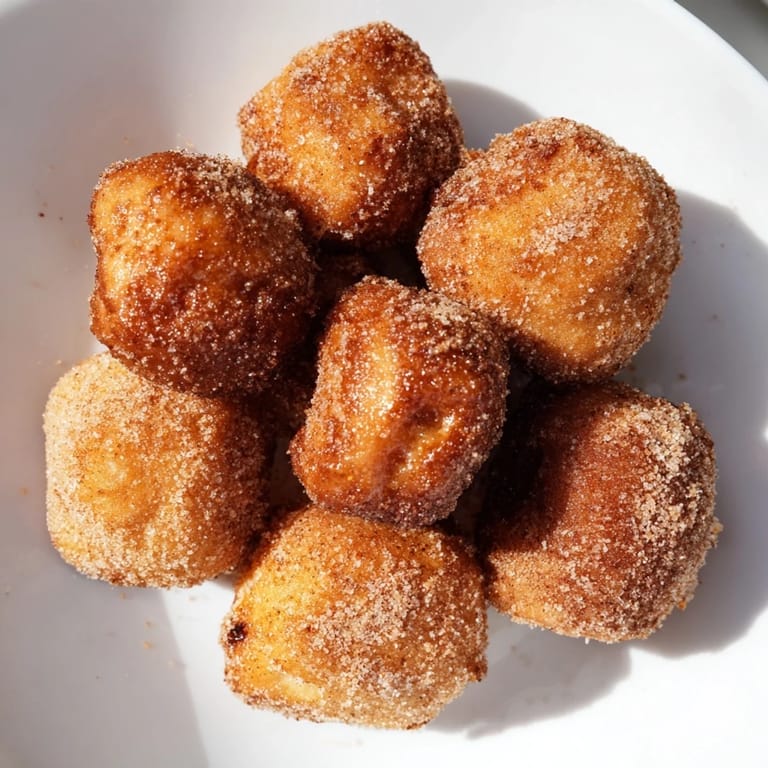 Golden brown air fryer cinnamon donuts piled high, smelling warmly of cinnamon and vanilla.