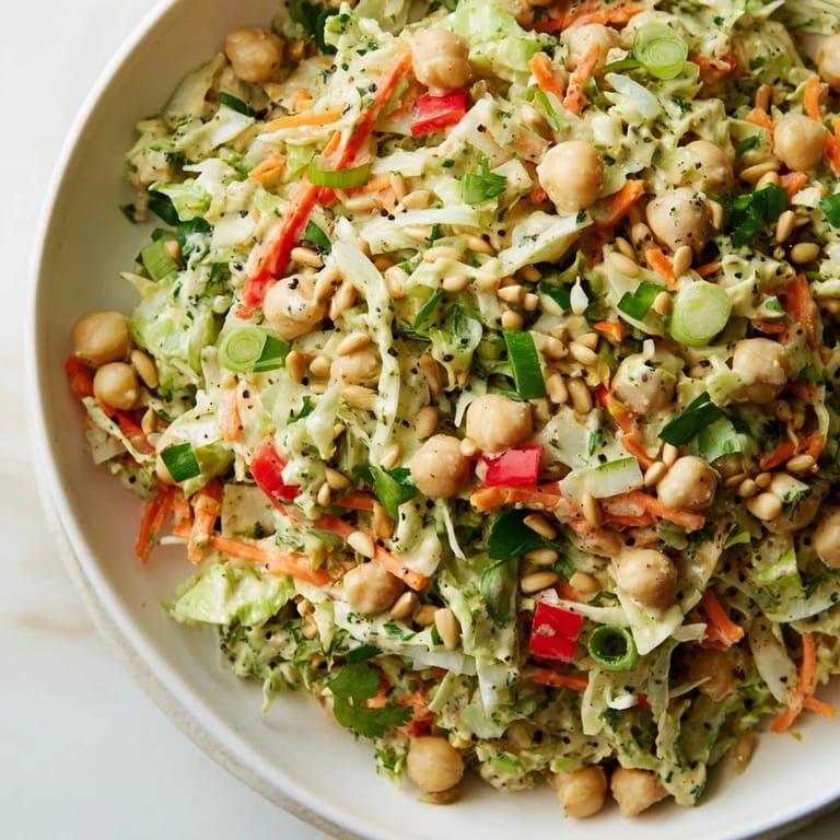 A colorful close-up showcasing the delicious ingredients of the Fiber-Forward Chickpea Salad, ready to eat.
