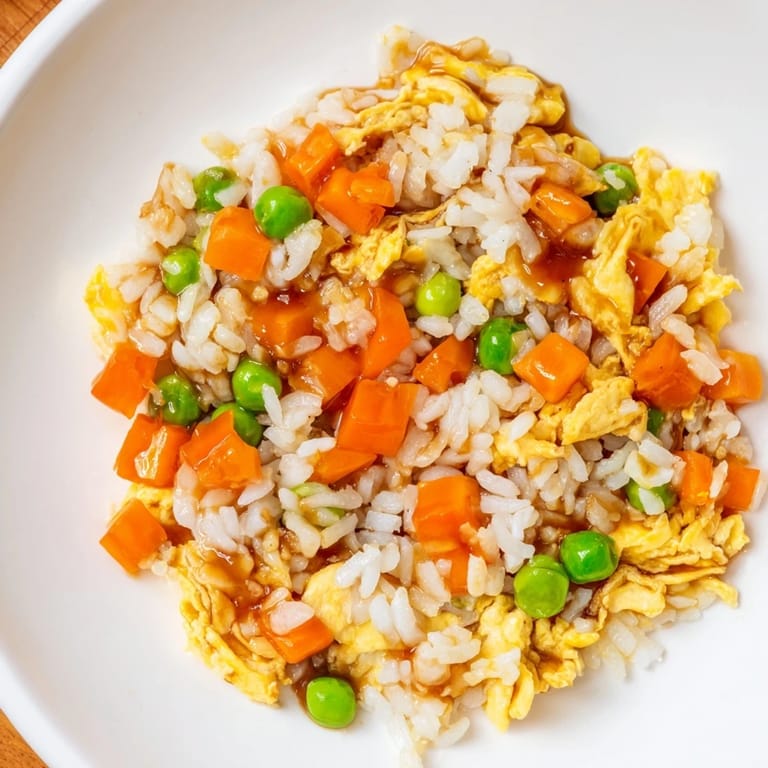 Savory Egg Fried Rice featuring golden eggs and fresh scallions, ready to serve quick.