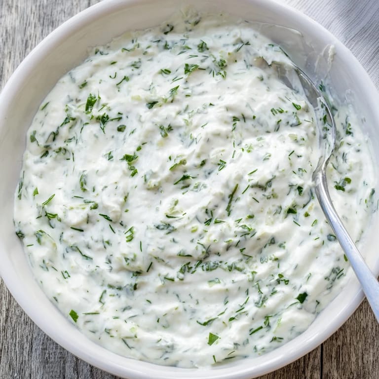 Homemade Greek Yogurt Herb Dip in a rustic ceramic bowl, garnished with fresh dill and chives, ready for dipping.