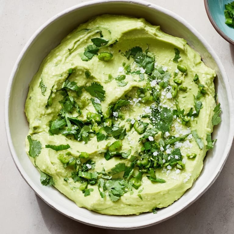 Easy homemade avocado lime dip in a white serving bowl, ready to enjoy with tortilla chips or as a taco topping.