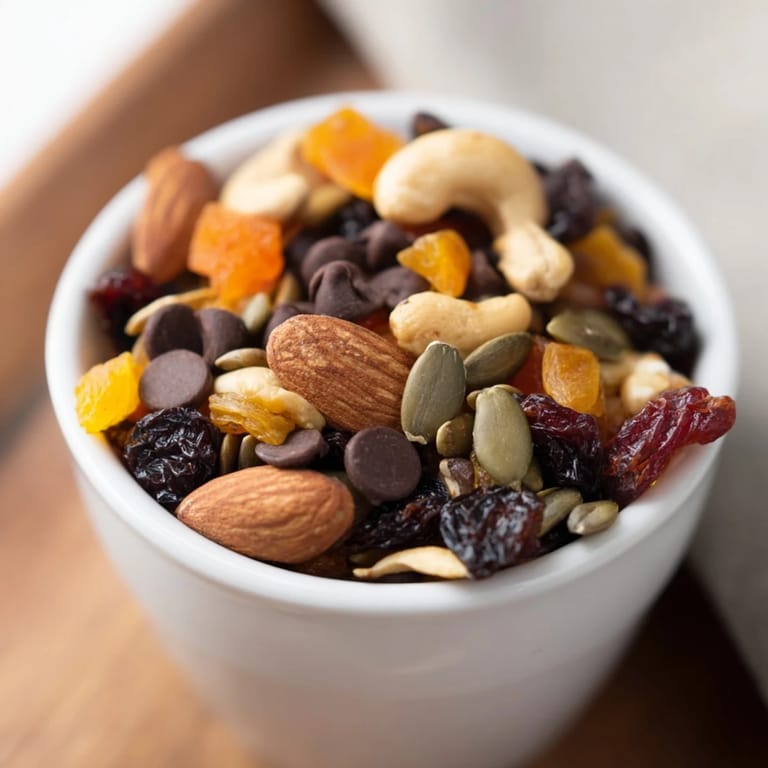 Colorful trail mix custom arranged on a parchment-lined baking sheet, featuring raisins, shredded coconut, and optional yogurt-covered raisins for on-the-go snacking.