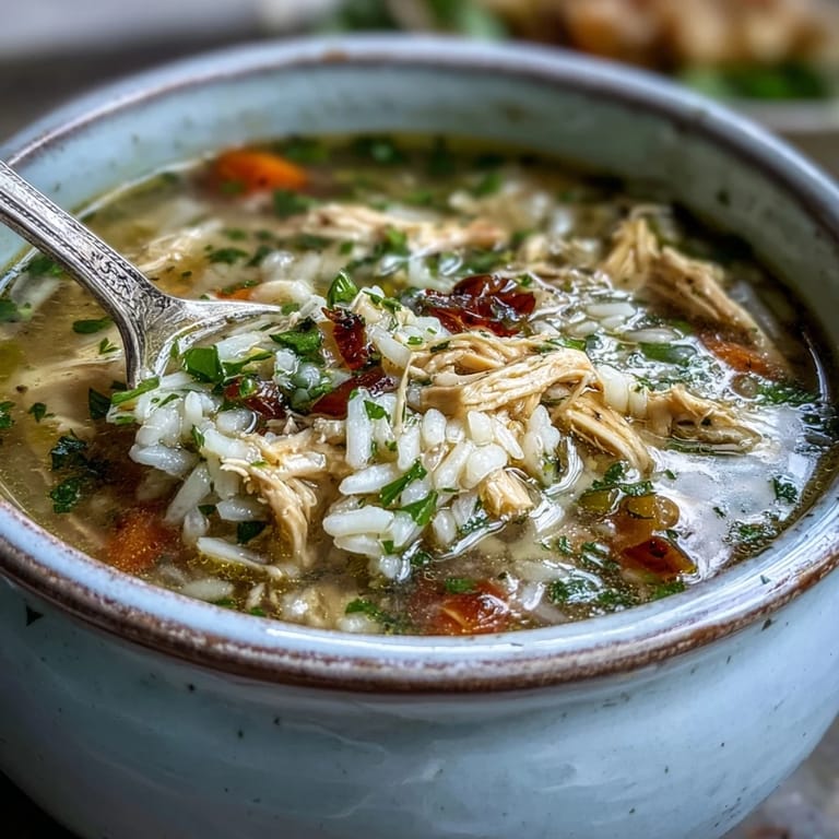 Steaming bowls of Cozy Winter Chicken and Rice Soup garnished with fresh parsley for a comforting meal.