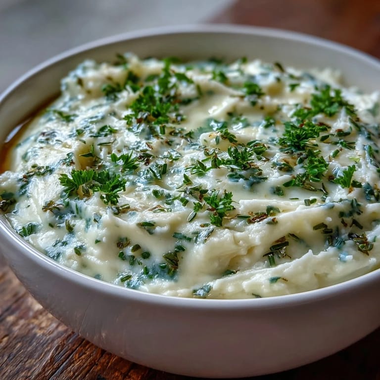 This vegetarian Garlic and Herb Soup features creamy potato texture and aromatic garlic notes.