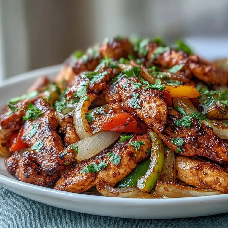 Easy Chicken Fajitas plated with guacamole and salsa, a quick weeknight Tex-Mex dinner for the whole family.