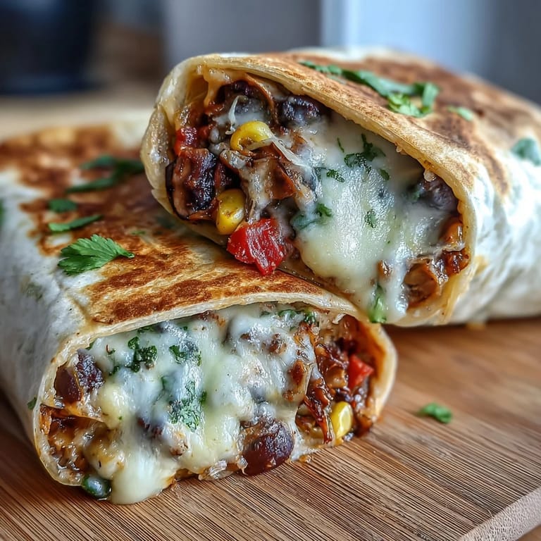 Freshly rolled Veggie Burritos on a plate, topped with dollops of sour cream and zesty salsa for serving.