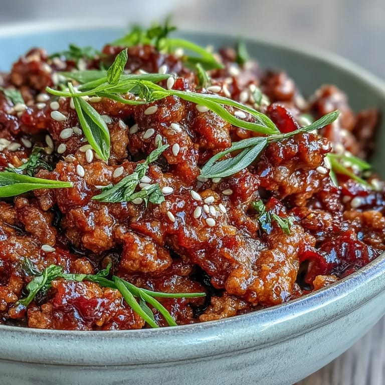A plated serving of Korean-Style Ground Turkey over rice, featuring vibrant chives and red chili flakes for a flavorful weeknight dinner.