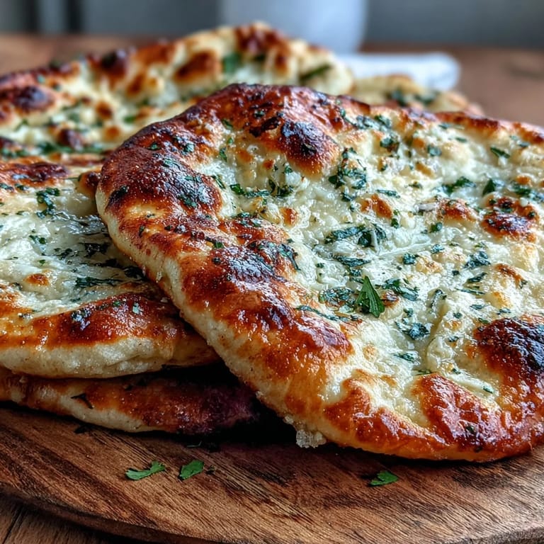Soft, fluffy Easy Garlic Naan Bread torn open to reveal a warm, pillowy interior, ideal for dinner.