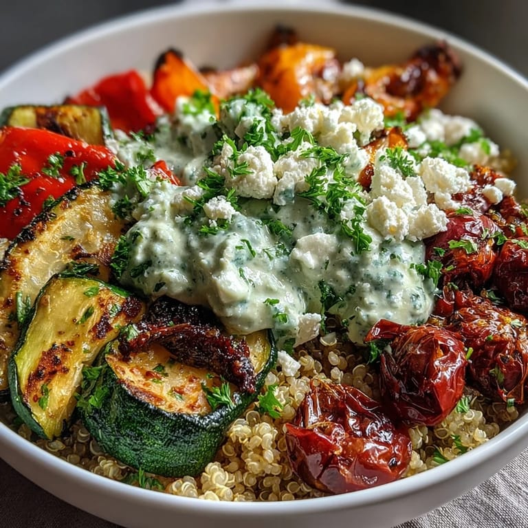 A colorful, ready-to-eat Mediterranean Buddha Bowl features warm chickpeas, tangy Greek yogurt, and a generous drizzle of rich hummus on grains.