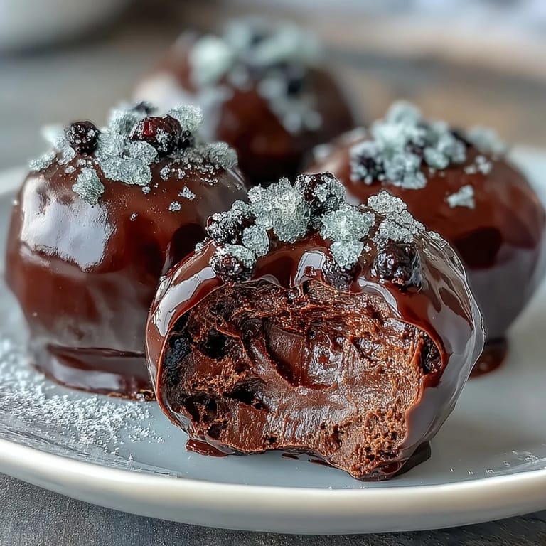 Homemade Black Currant Chocolate Truffles arranged on a parchment-lined tray, ready to be dipped in melted dark chocolate.