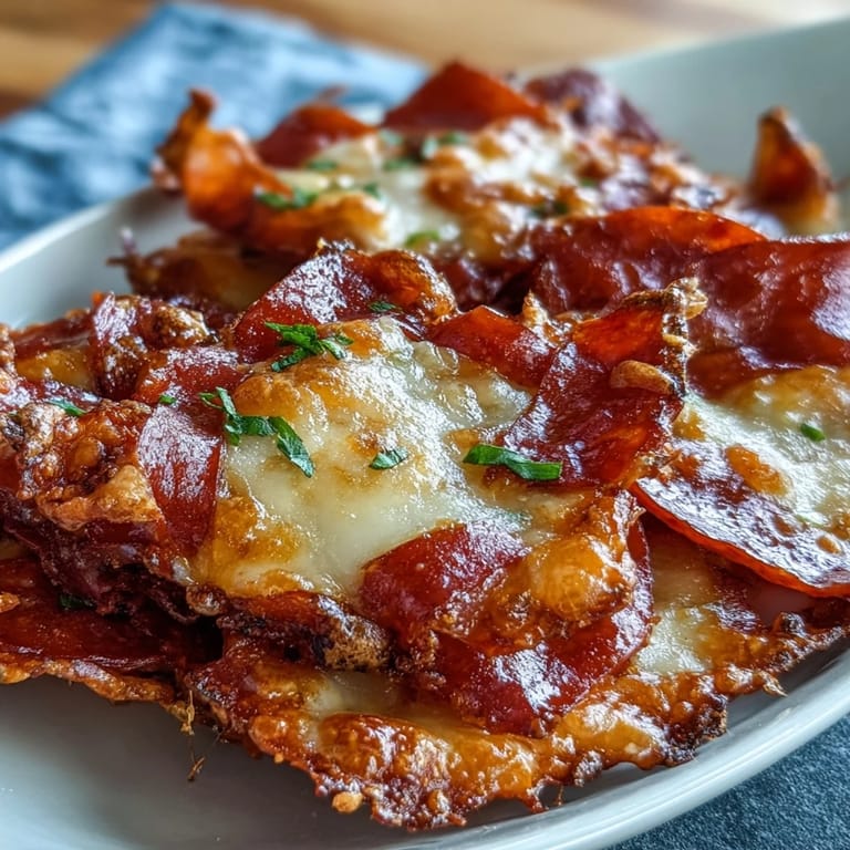Golden Pepperoni Cheese Crisps cooling on a wire rack, sprinkled with Italian seasoning and fresh parsley.