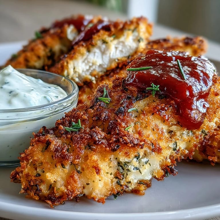 Tender chicken strips coated in a golden Panko Parmesan crust, these Crispy Baked Chicken Parmesan Fries are served hot and ready to be dipped.