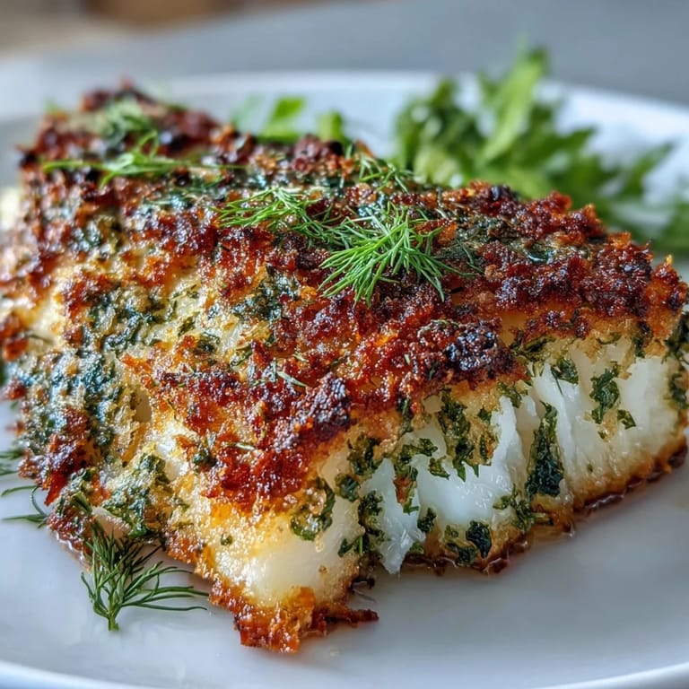 Tender cod fillets topped with a fragrant herb crust, baked with a medley of roasted vegetables for a wholesome, gluten-free dinner.