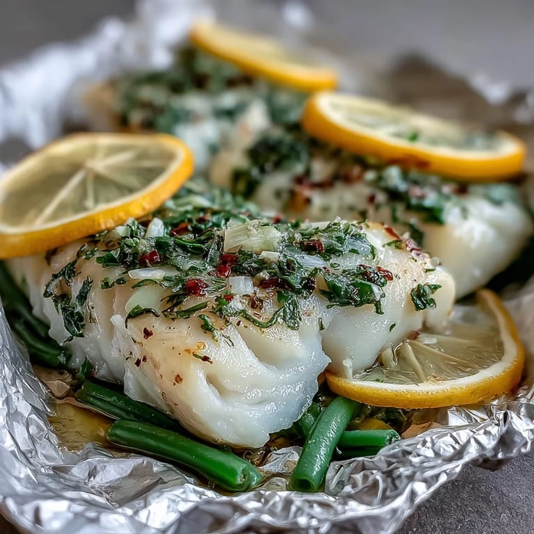 Healthy 300-calorie lemon garlic tilapia and green bean foil packets, easy to make and perfect for weeknight meals.