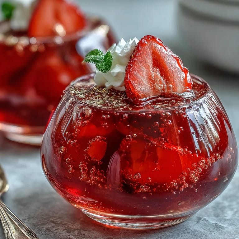 Chilled strawberry champagne jello shots served in shot glasses, perfect for romantic celebrations.
