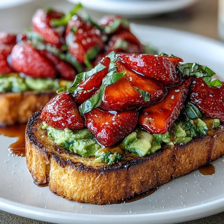 2. Creamy avocado spread on sourdough toast, garnished with sweet strawberries and a balsamic reduction for a festive brunch.  