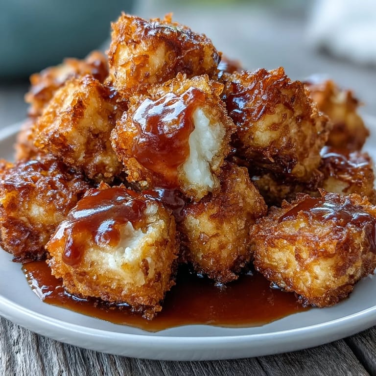 A healthy, plant-based dish featuring golden tofu in the air fryer, paired with a smooth, spicy peanut sauce and lime wedges.