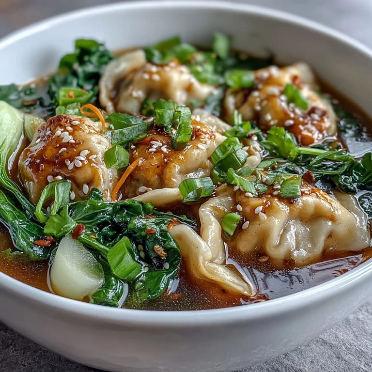 Fragrant Asian Dumpling Soup filled with plump dumplings, leafy bok choy, and aromatic ginger—a comforting, nourishing meal.