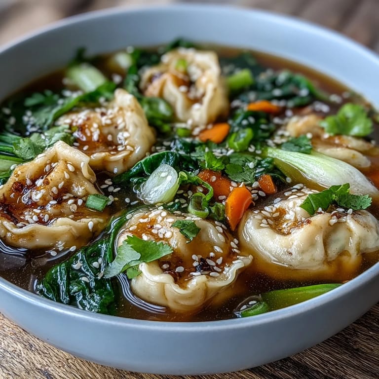 Hearty Asian Dumpling Soup showcasing delicate dumplings, vibrant bok choy, and warming ginger in a light, flavorful broth.