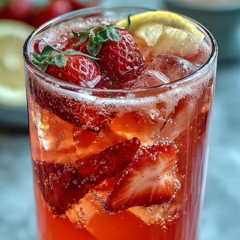 A pitcher of homemade strawberry lemonade mocktail with sparkling water, garnished with fresh berries and citrus slices, perfect for serving at outdoor summer gatherings or picnics.