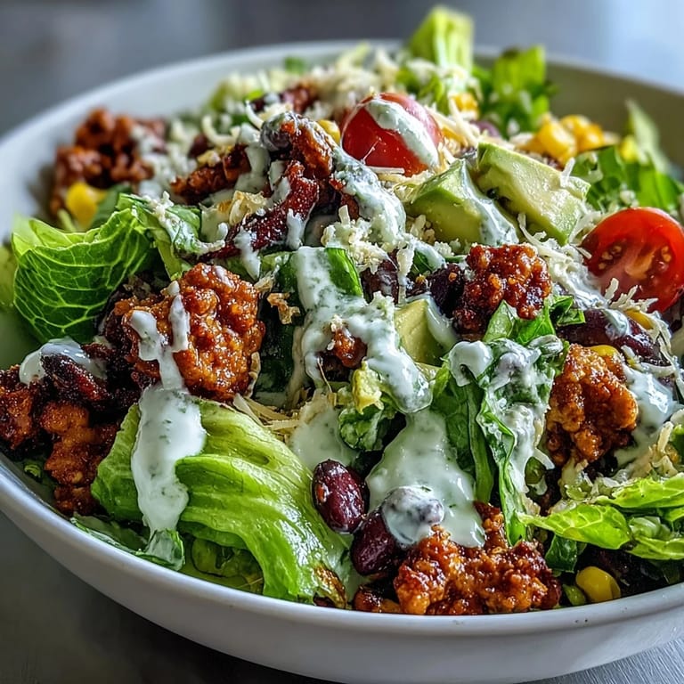Nutritious taco salad bowls layered with spiced turkey, black beans, avocado, and homemade Greek yogurt ranch dressing.