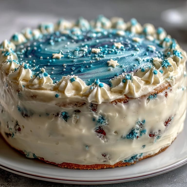 Elegant ocean galaxy buttercream cake features marbled navy and turquoise frosting, shimmering with edible glitter for a magical Pisces celebration.