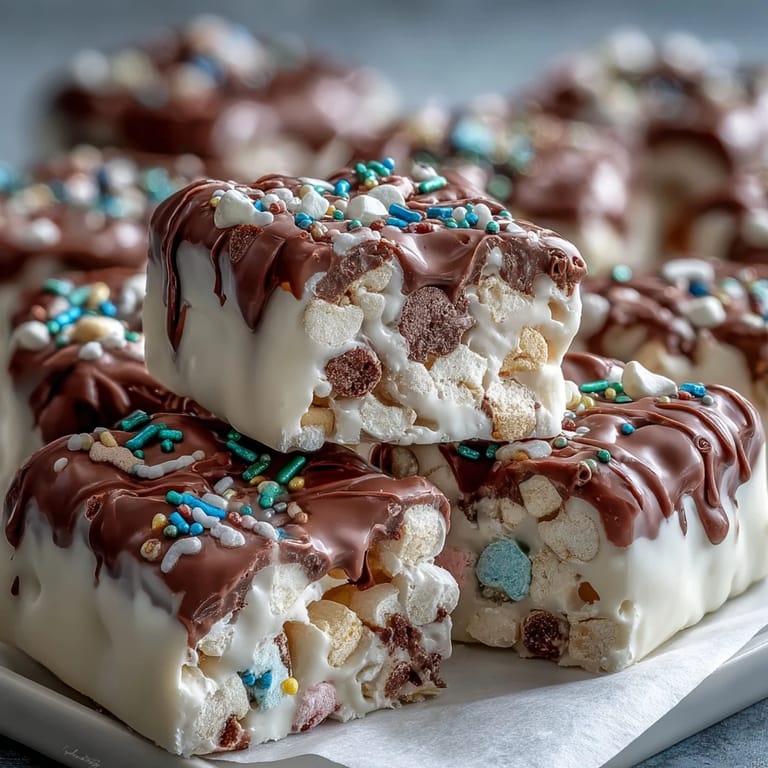 Lucky Charms bark centerpiece surrounded by green grapes, apple slices, pretzels, and gold-wrapped chocolates for a lucky celebration.