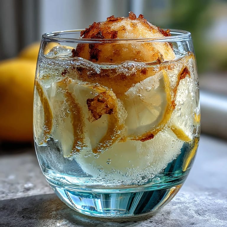 Refreshing Limoncello sorbet float in chilled glasses, with sparkling water and a sprig of mint.