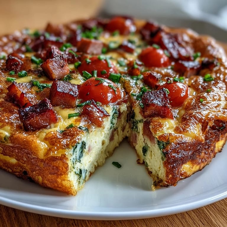 Tender One-Pan Ham and Swiss Frittata sliced, perfect for easy weeknight dinners.