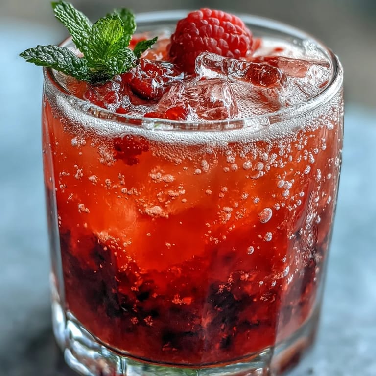 Refreshing Raspberry Lemon Spritz Mocktail served chilled over ice, a delightful non-alcoholic option.