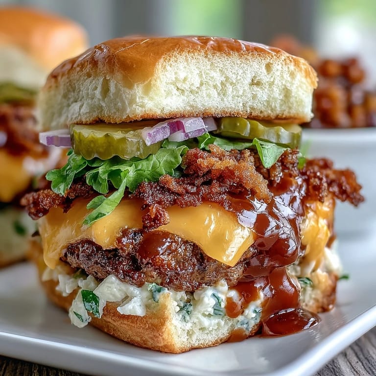 Golden toasted buns cradle these delicious smash burger sliders with irresistible secret sauce.