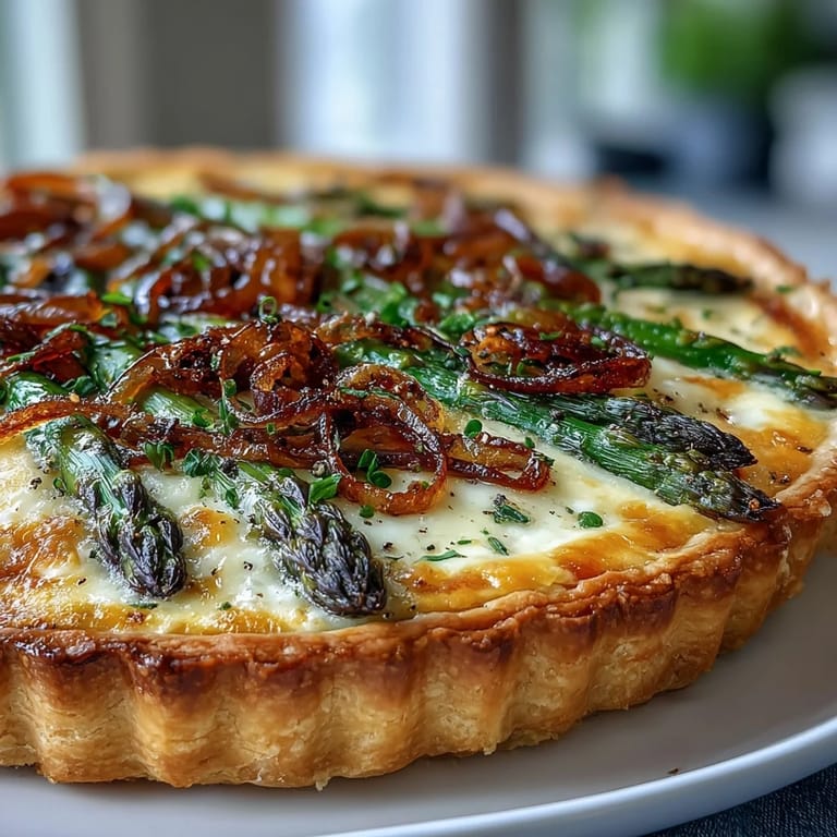 Classic French-inspired quiche with fresh asparagus, rich custard, and buttery pastry—ideal for spring gatherings.